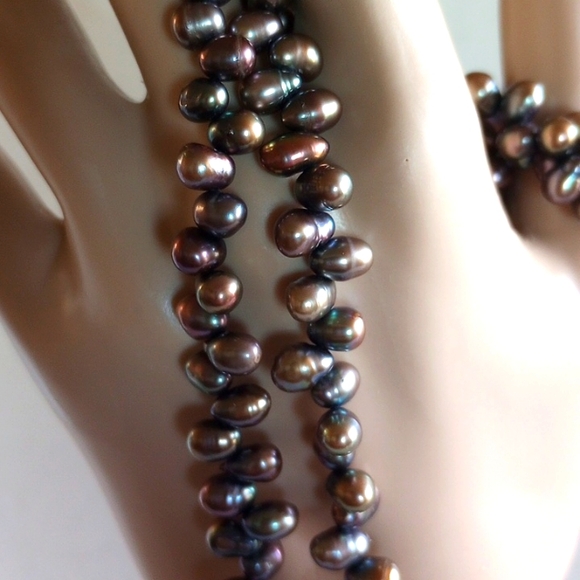 TAHITIAN BLACK PURPLE PEACOCK PEARLS NECKLACE OPERA LENGTH 39" LONG 54 GR. - Picture 4 of 7